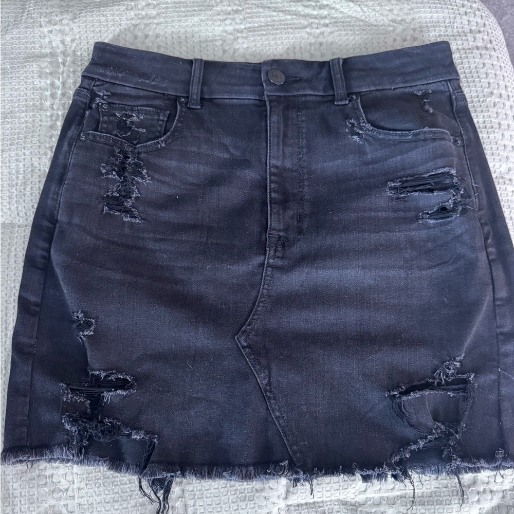 American Eagle Outfitters Black Distressed Mini Skirt